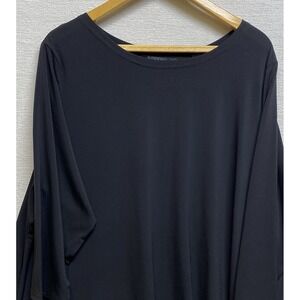 T Tahari High Low Crew Neck 3/4 Sleeve Black Stretch Blouse Women's 3X